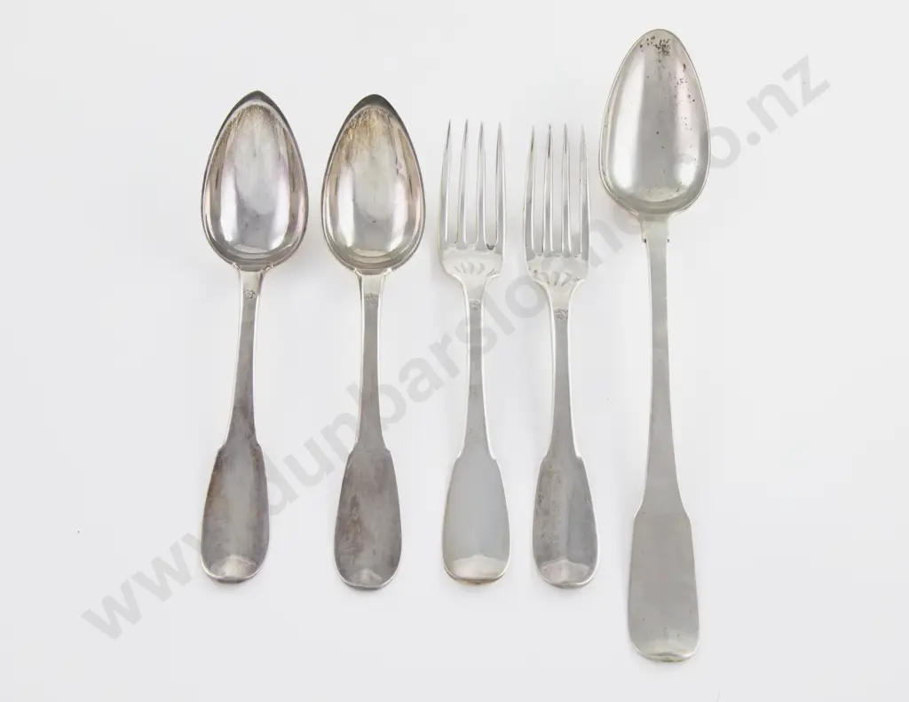 French Silver Basting Spoon Matching Pair Tablespoons & Table Forks Image 1++