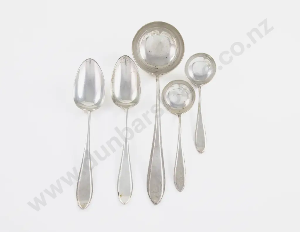 1920 Dutch Silver Basting Spoon Pair Sauce Ladles & Pair Serving Spoons Image 1++
