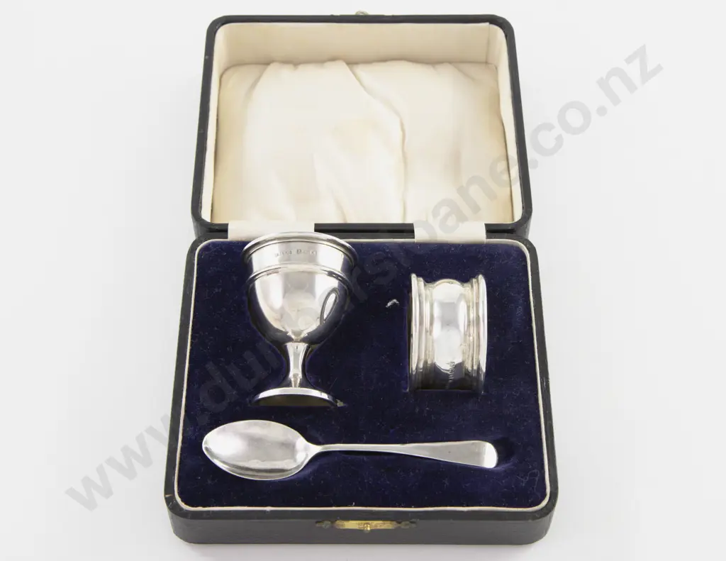 Wm IV Red Morocco Cased 3 Piece Christening Set Image 1++