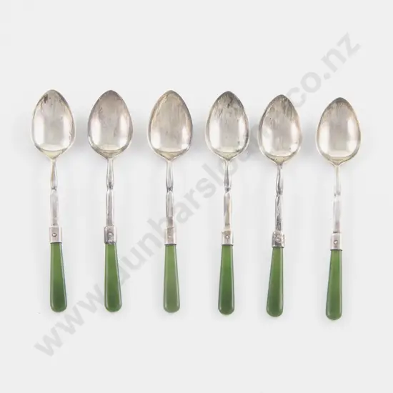 Cased Set Of 6 S/S & Greenstone Coffee Spoons