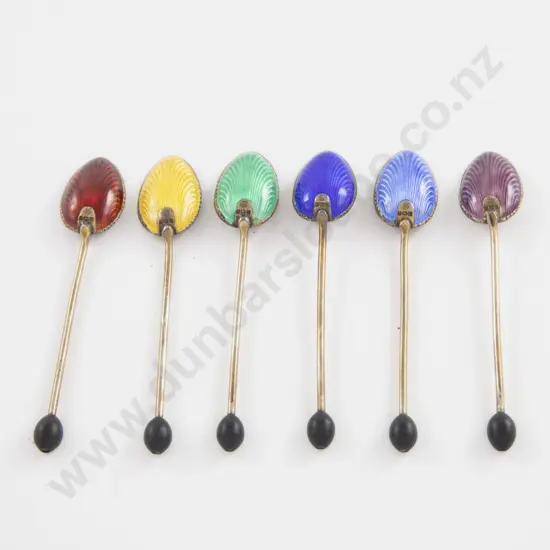 Cased Set Of 6 S/S & Enamel Bean Top Coffee Spoons