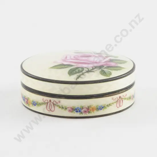 An Attractive Antique S/S Gilt & Guilloche Enamel Circular Pill Box