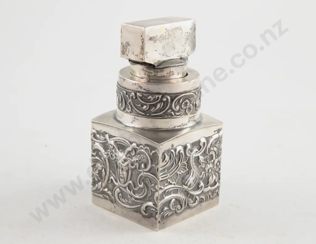 Victorian S/S Over Glass Heavily Embossed Salts Bottle Image 1++