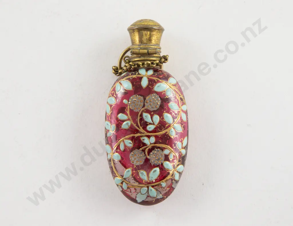 Late C19th Cranberry Glass and Gilt Metal Mounted Scent Flask Image 1++