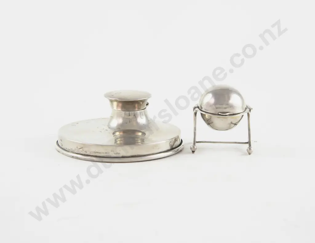 Geo V Capstan Style S/S Inkwell & Another Smaller Inkwell Image 1++
