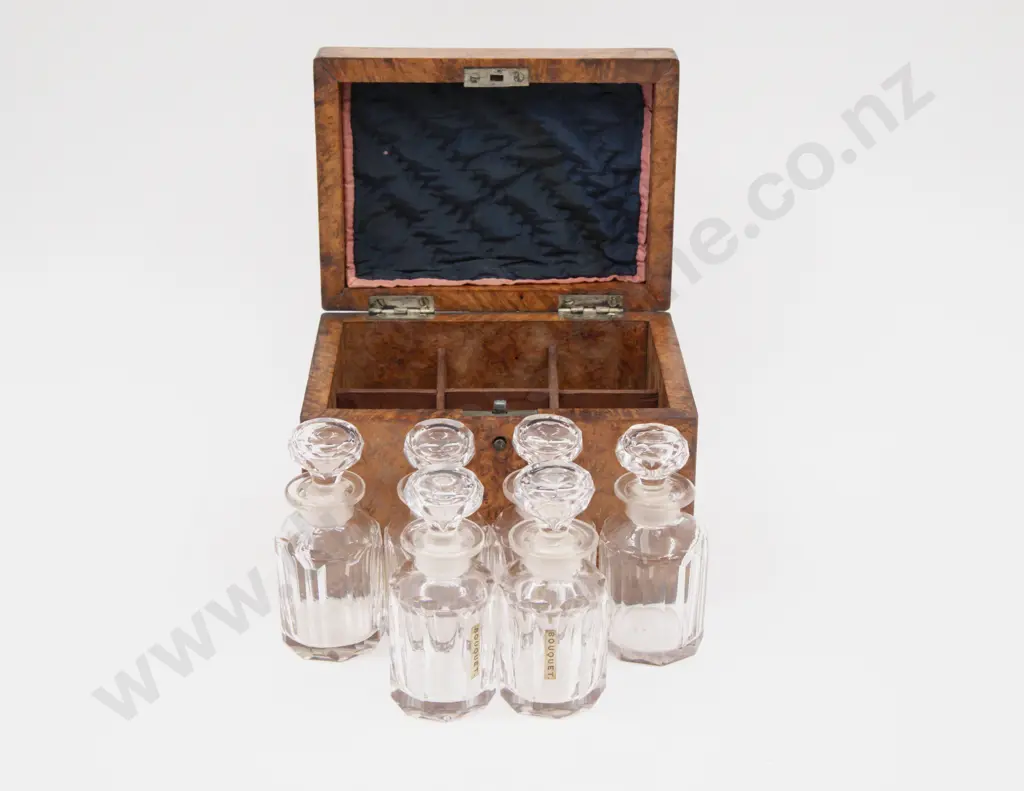 Victorian Burr Walnut Cologne Box with Six Glass Jars Image 1++