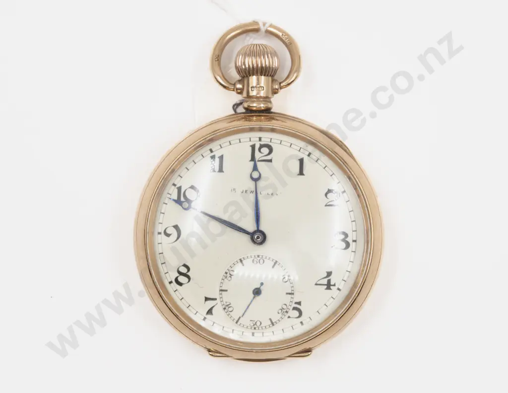 Dennison 9ct Cased Open Faced Lever Wind Pocket Watch Image 1++