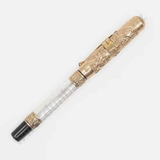Early Parker Embossed Gold Plate & MOP Fountain Pen