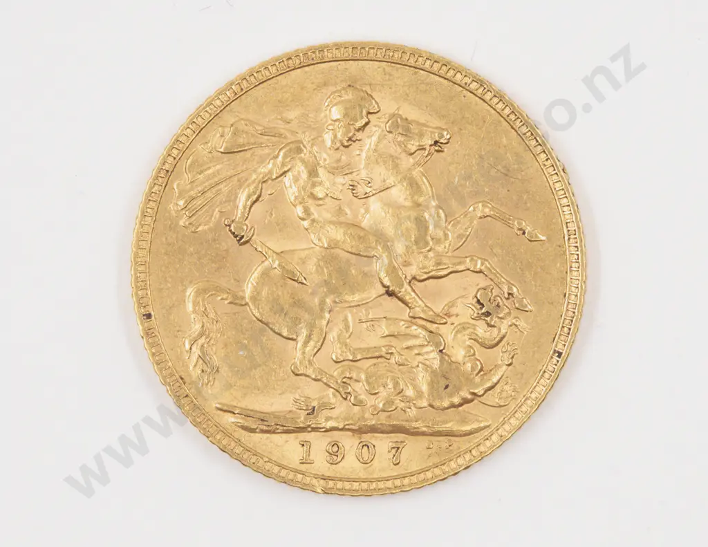 Edw VII 1907 Gold Sovereign no Mint Mark Image 1++