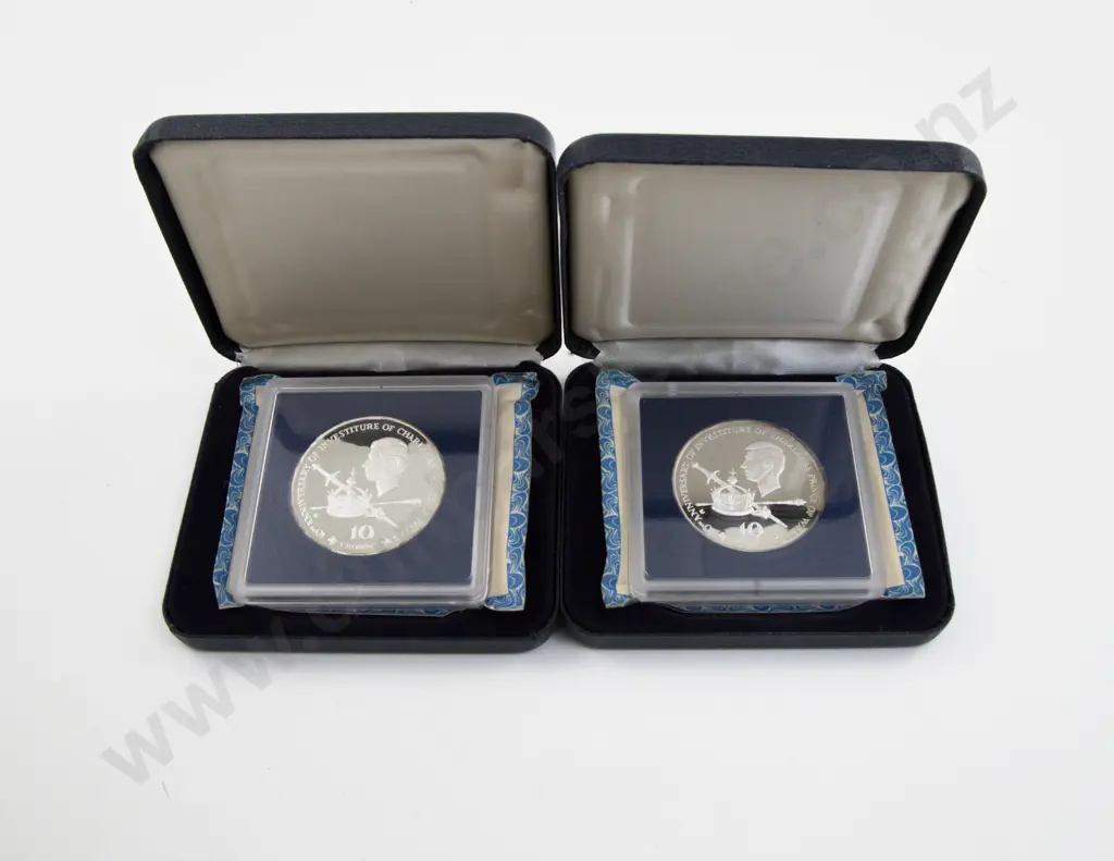 1979 EIIR Turks and Caicos Island 10 Crown Proof SIlver Coin 10th Anniversary of the Investiture of Prince of Wales x2 Image 1++