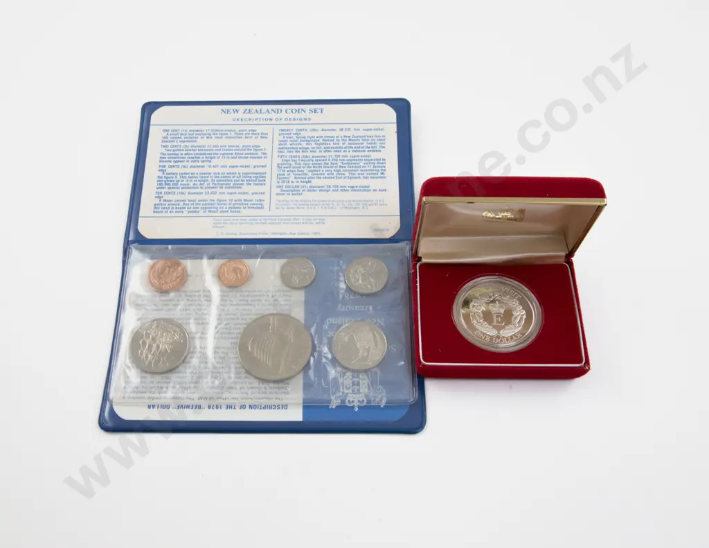 NZ 1986 Royal Visit Proof Silver Dollar and 1978 7 Coin Set Image 1++