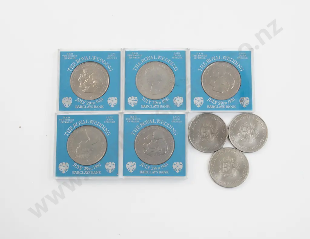 UK 1981 The Royal Wedding Unc Coin x5 and 1972 Silver Wedding Unc Crown Coin x3 Image 1++