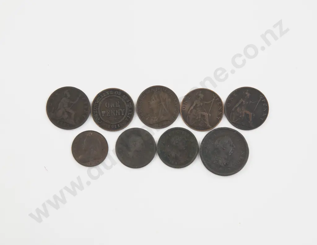 UK Eight C19th Pennies and Half Penny Image 1++