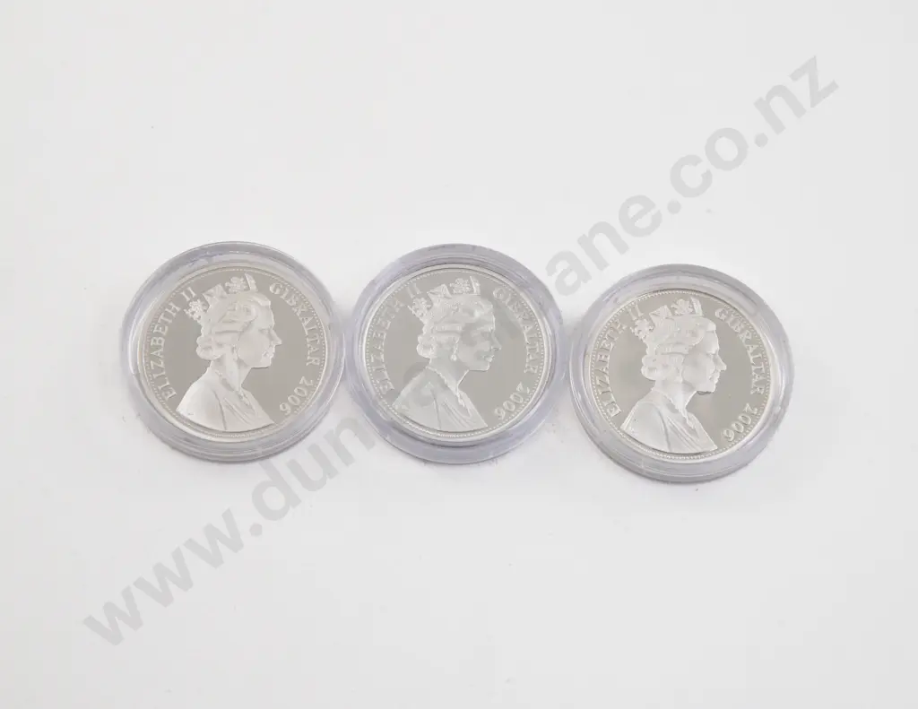 Gibraltar 2006 Five Pounds 80 Glorious Years Three Silver Proof Coins Image 1++