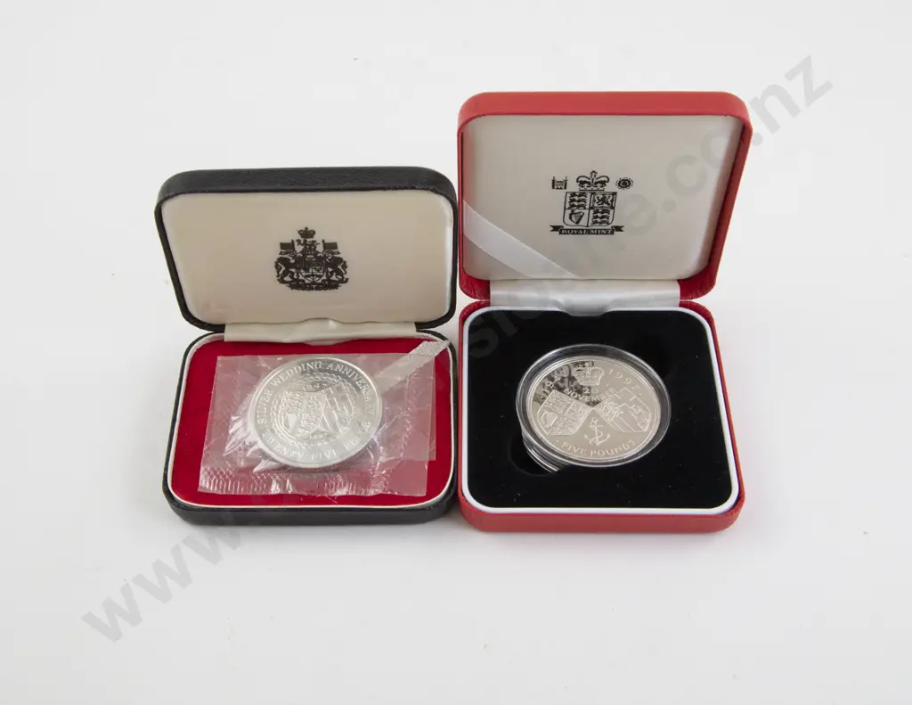 Royal Mint 1997 £5 Silver Proof Golden Wedding and 1972 25pence Coronation 40th Anniversary Image 1++