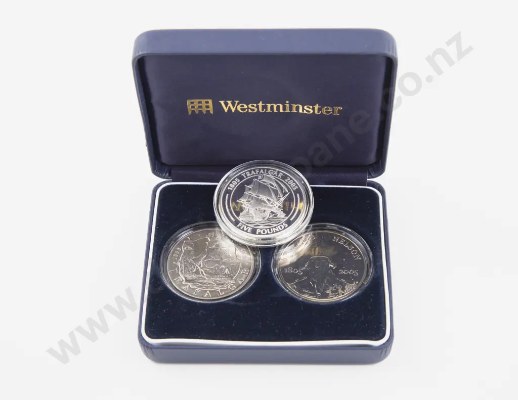 2005 UK £5 Pair The Battle of Trafalgar and Gibraltar Trafalgar Silver Proof £5 Coin Image 1++