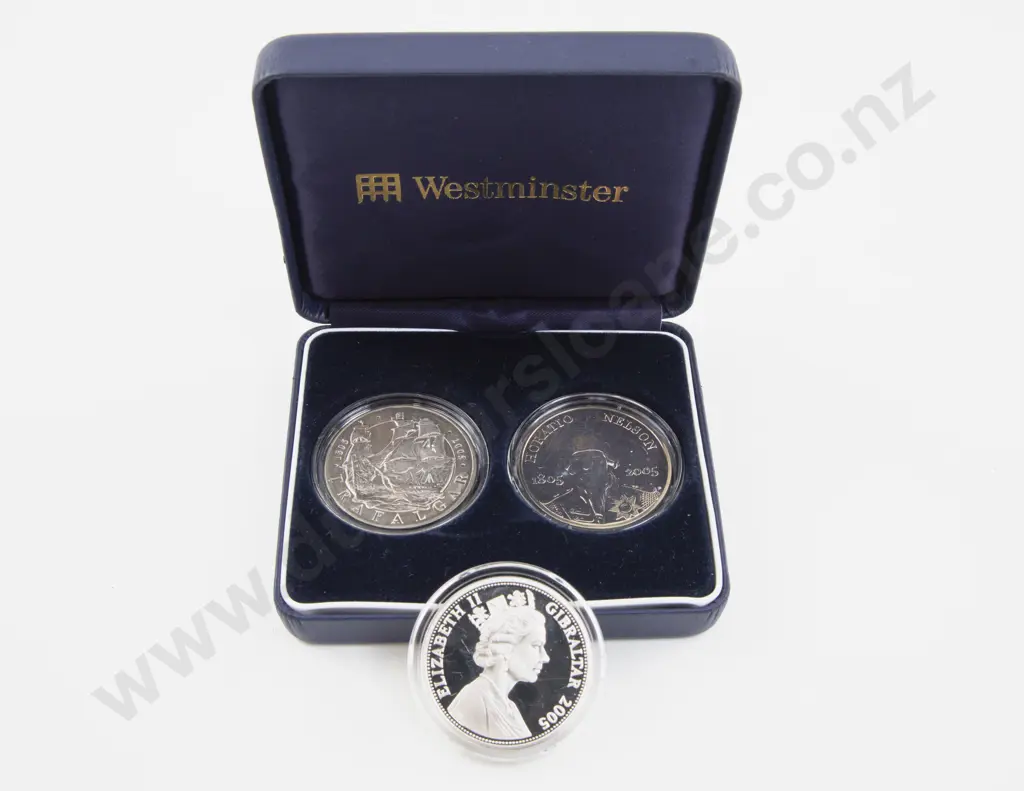 2005 UK £5 Pair The Battle of Trafalgar and Gibraltar Trafalgar Silver Proof £5 Coin Image 1++