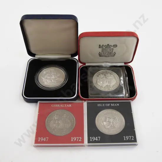 Gibraltar 1972 25pence Silver Wedding Silver Proof 1980 Nelson Silver Proof and Two Unc Coins