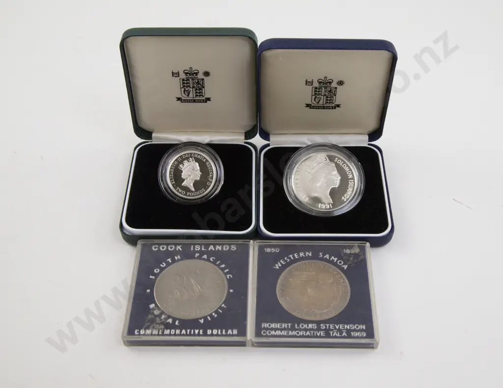 Royal Miint 1995 WWII Silver Proof £2 Coin 1991 Solomon Island $1 50th Anniversary Pearl Harbor and Two Unc $1 Image 1++