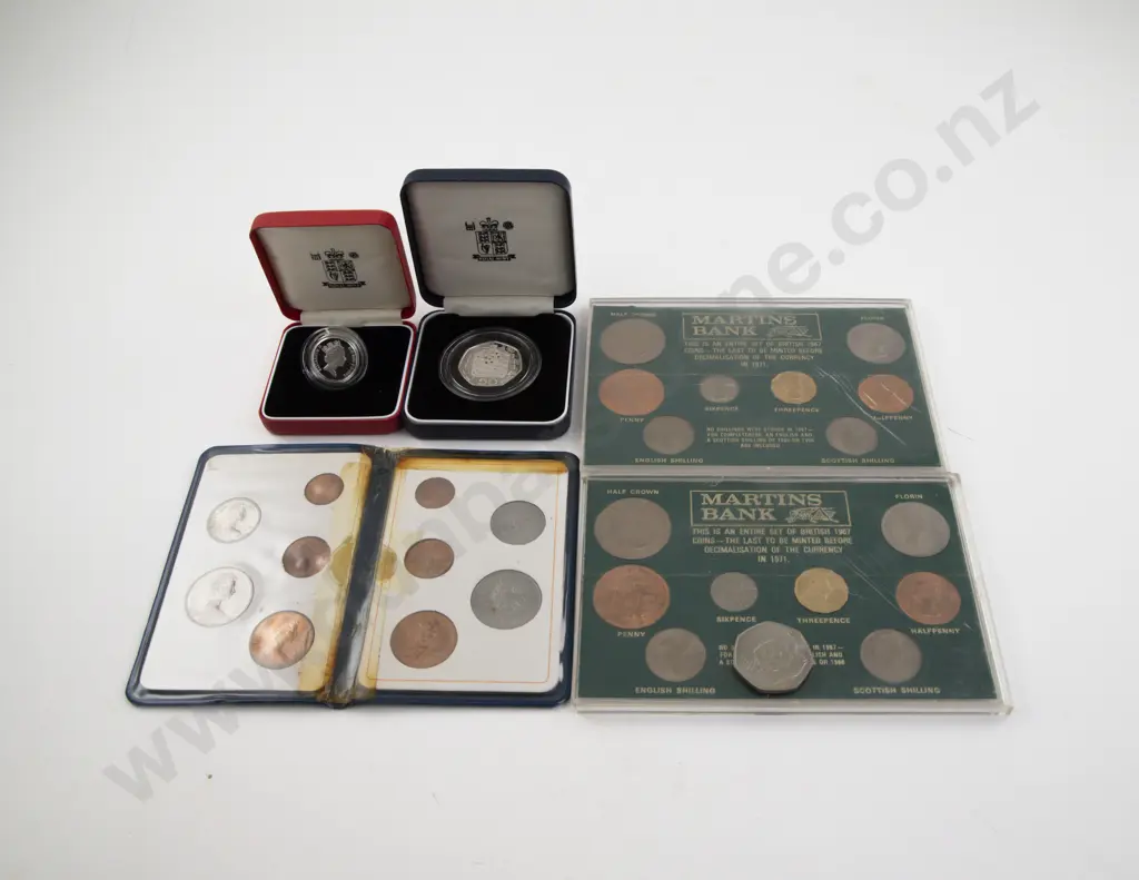 Royal Mint 1993 Silver Proof Piedfort £1 and 50pence with British 1967 8 Coin Set x2 Image 1++