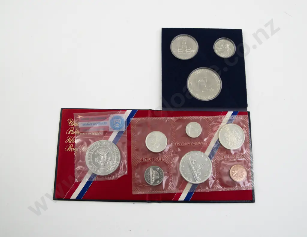 Canada 1965 6 Coin Unc Set with Us White House Medallion and US Bicentennial Silver 3 Coin Proof Set Image 1++