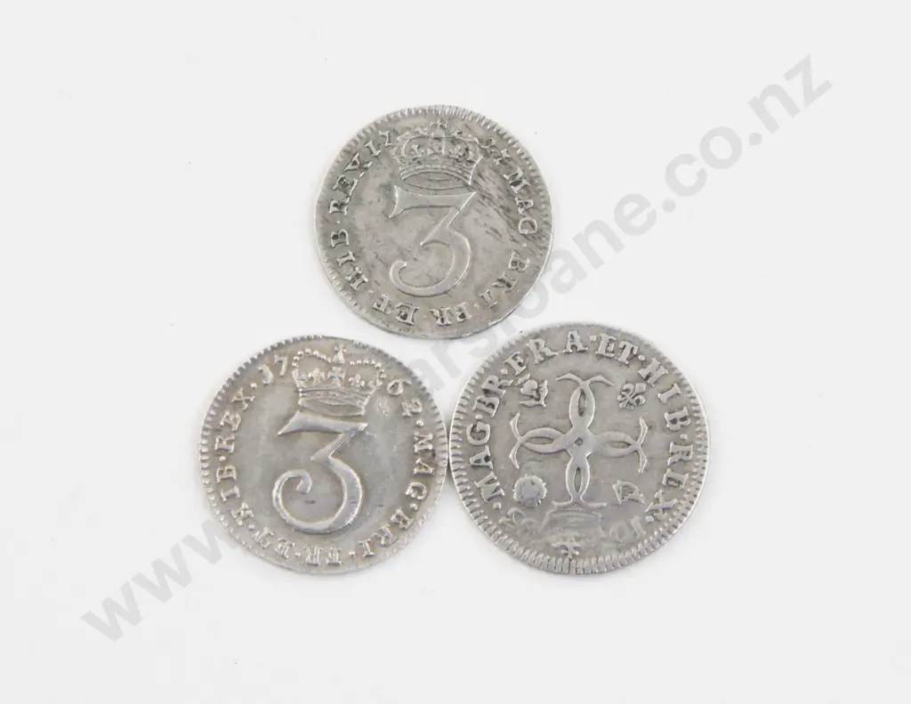 British Coinage Three Charles II & Georgian Silver Coins Image 1++