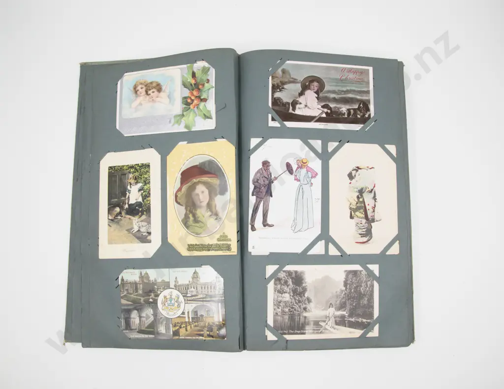 Early C20th Good Postcard Album with Novelties some NZ and Portraits Image 1++