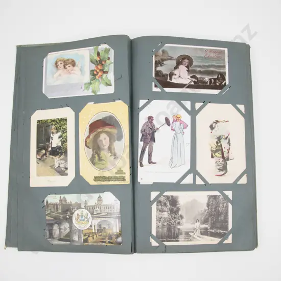 Early C20th Good Postcard Album with Novelties some NZ and Portraits
