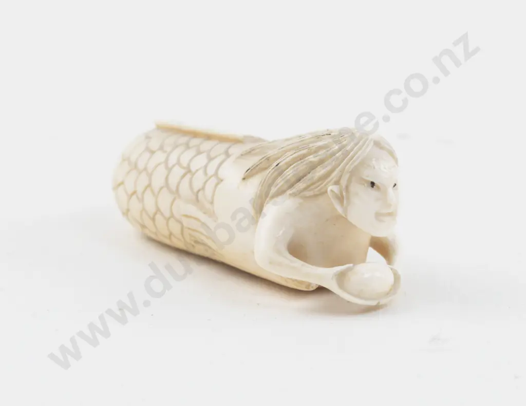 Signed Ivory Netsuke of an Mermaid Image 1++