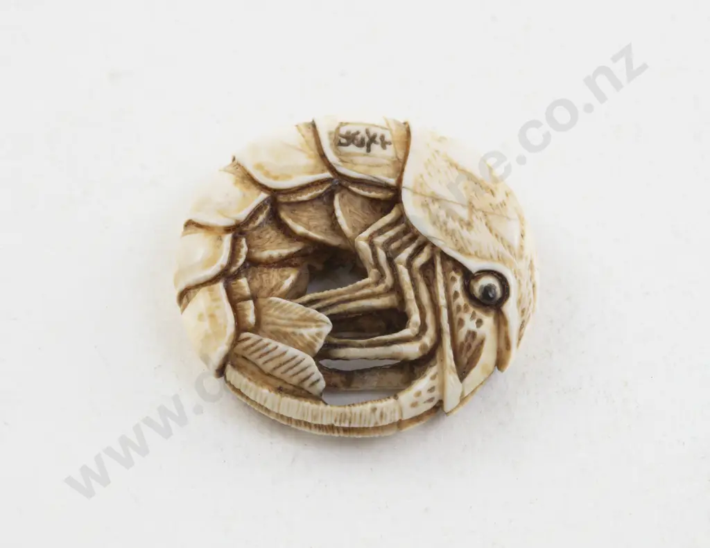 Signed Ivory Netsuke of a Scrimp a Manju Style Form Image 1++