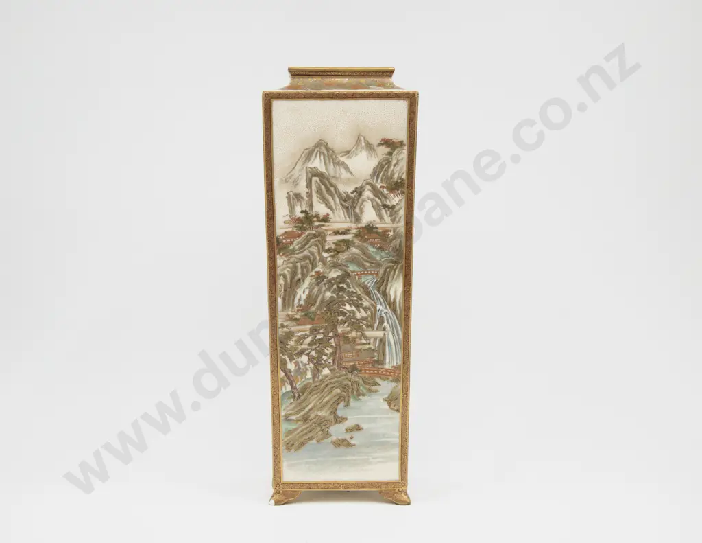 Japanese Satsuma Meiji Period Tall Slab Sided Vase Image 1++