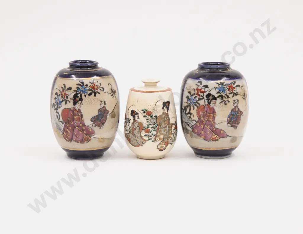 Miniature and Small Pair Satsuma Vases Image 1++