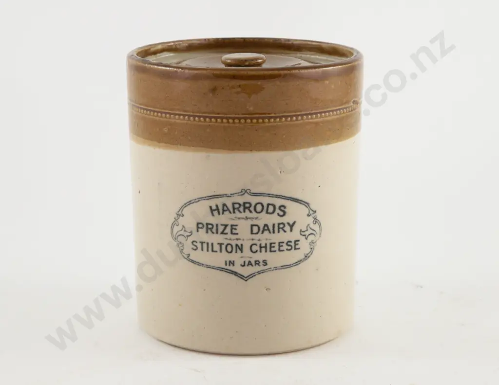 Late C19th Stoneware Harrods Stilton Cheese Jar and Cover Image 1++