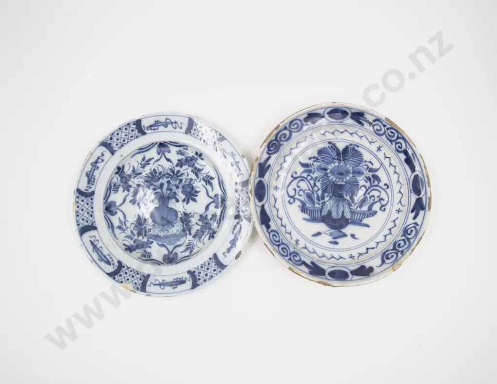 Two C19th European Delft Underglaze Blue Decorated Plates Image 1++