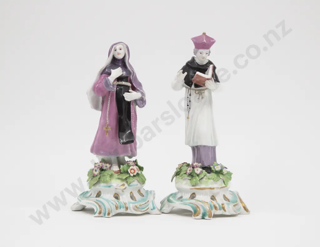 Pair C19th Chelsea Style Figures of Nun and Priest Image 1++