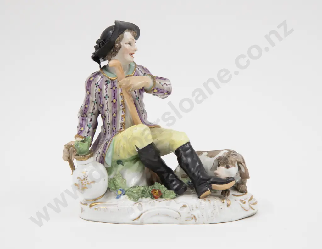 Early Meissen Figure of Seated Gent with His Dog Image 1++