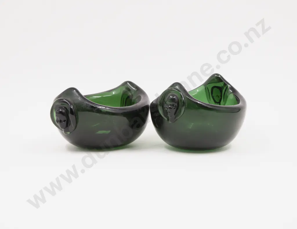 Pair Heavy Studio Green Glass Bowls Image 1++