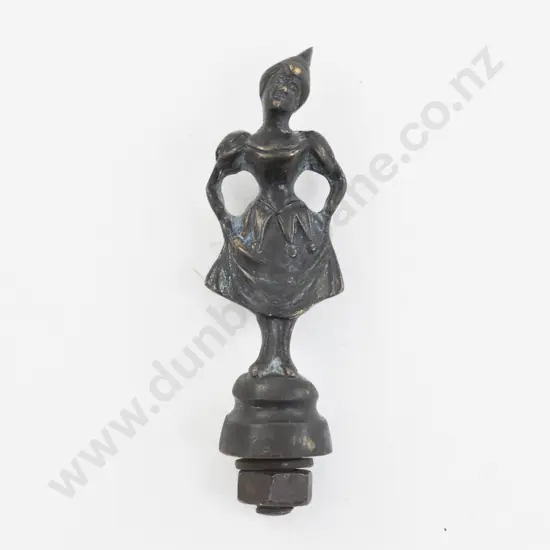 Early C20th Bronze Vessel Finial of a French Pierrette Figure