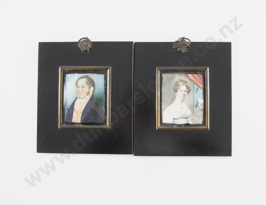 A Pair Of Regency Watercolour Portrait Miniatures of a Lady & Gent Image 1++