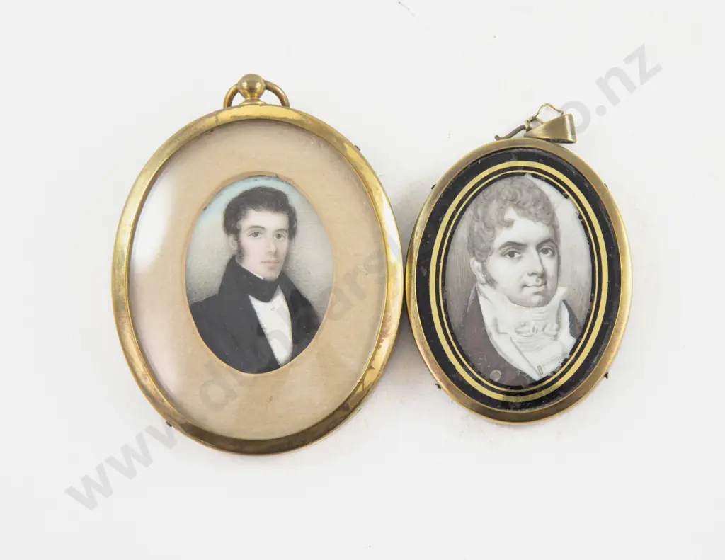 Two Oval Portrait Miniatures of Regency Gents Image 1++