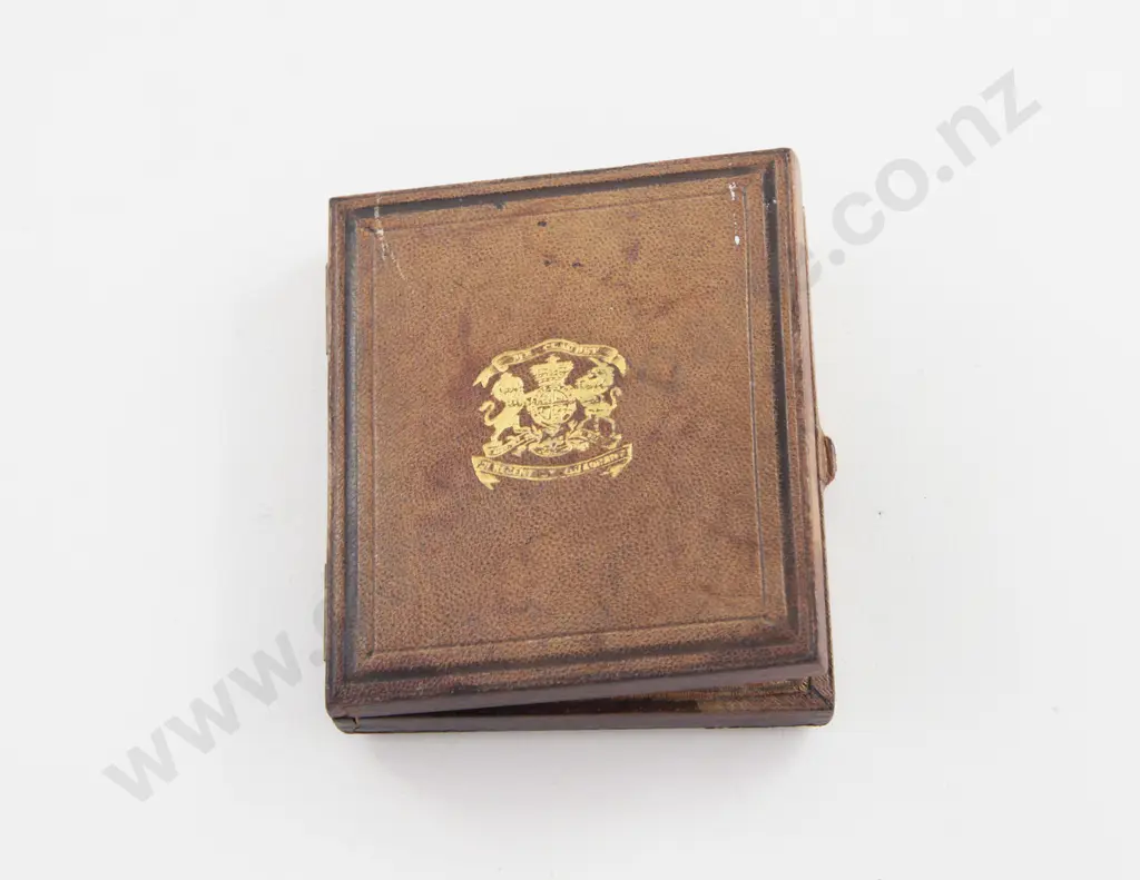 Small Vict Leather Cased Oil Landscape Of A Hilltop Cottage By The Sea Image 1++