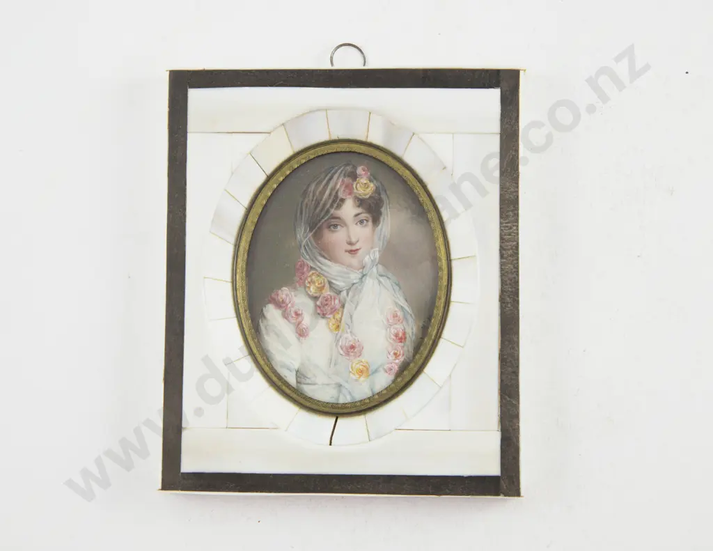 Piano Key Ivory Framed Grand Tour Portrait Miniature of a Young Woman Image 1++