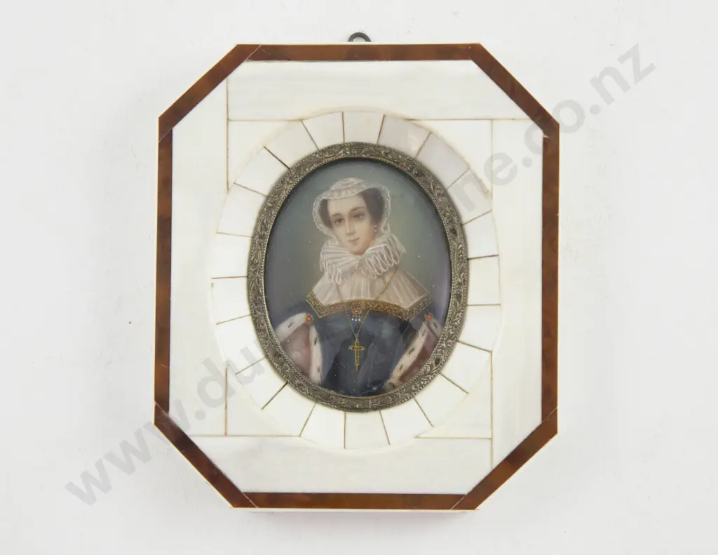 Piano Key Ivory Framed Grand Tour Portrait Miniature of a Young Woman Image 1++