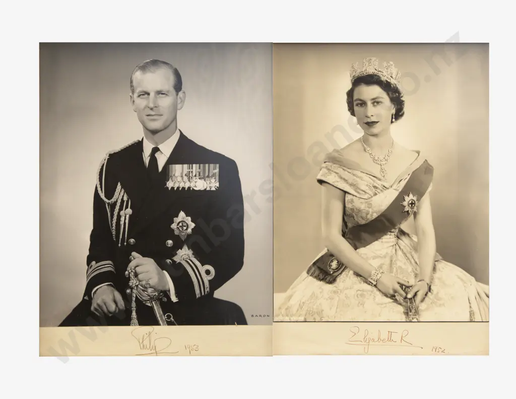 Signed and Dated 1952 and 1953 Portrait Photographs of Queen Elizabeth II and Prince Philip Image 1++