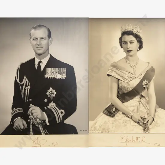 Signed and Dated 1952 and 1953 Portrait Photographs of Queen Elizabeth II and Prince Philip