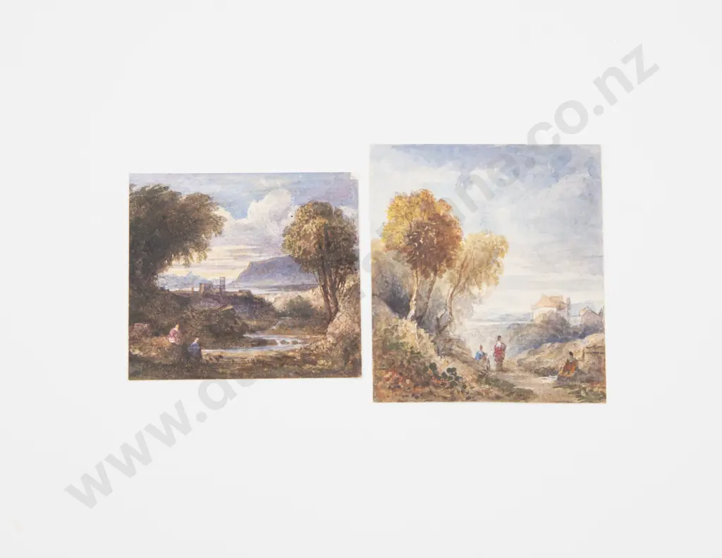 Pair Of Vict J M W Turner Style Miniature Watercolour Landscapes Image 1++