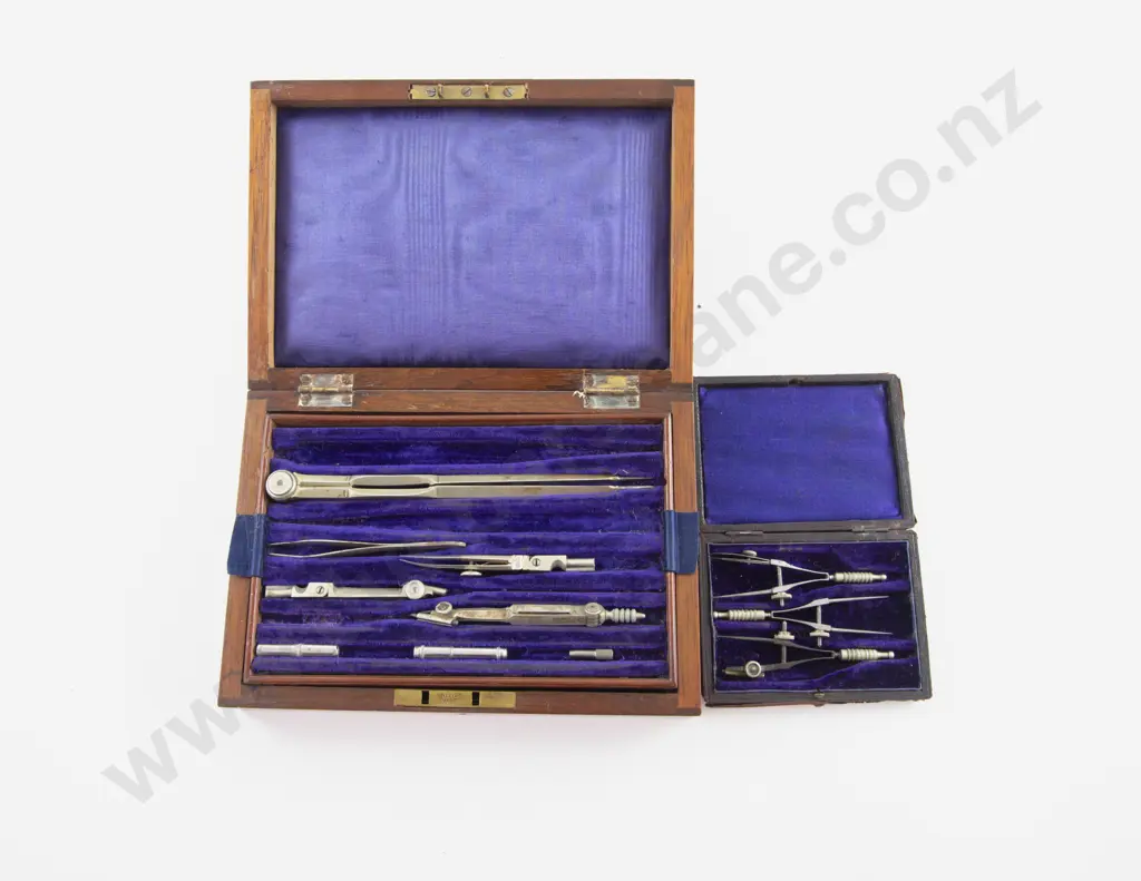 Late Victorian Pocket 3pce Drawing Set and Part Mahogany Boxed Desk Set Image 1++