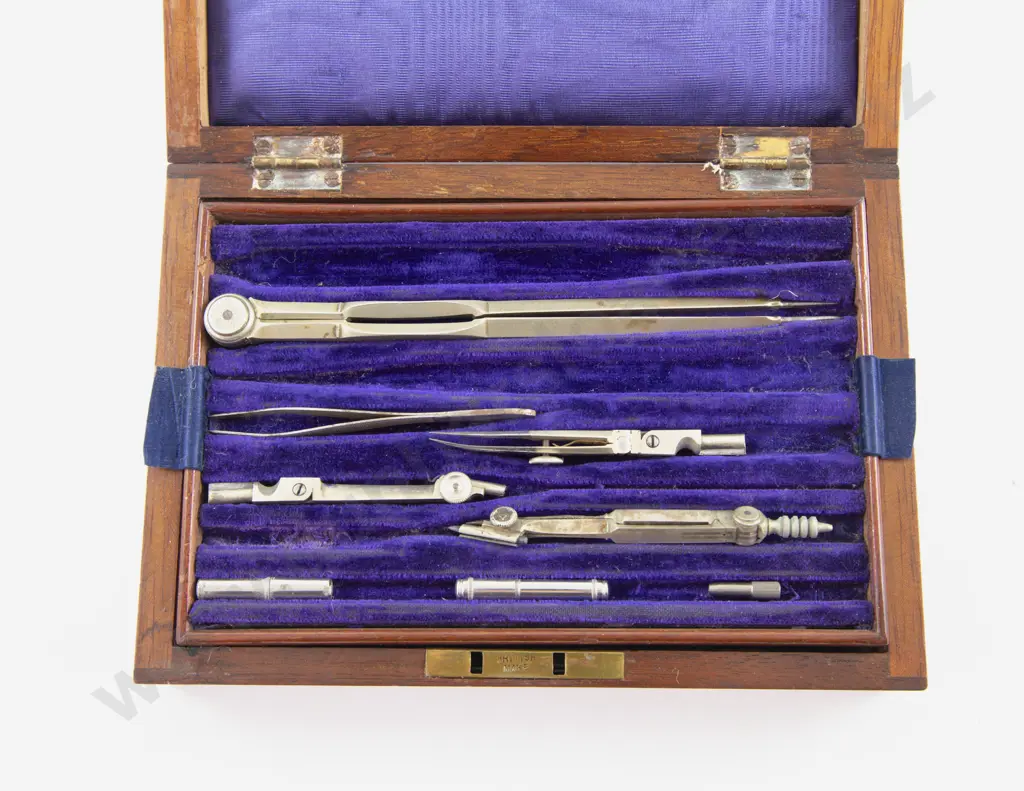 Late Victorian Pocket 3pce Drawing Set and Part Mahogany Boxed Desk Set Image 1++