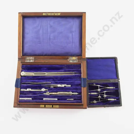 Late Victorian Pocket 3pce Drawing Set and Part Mahogany Boxed Desk Set