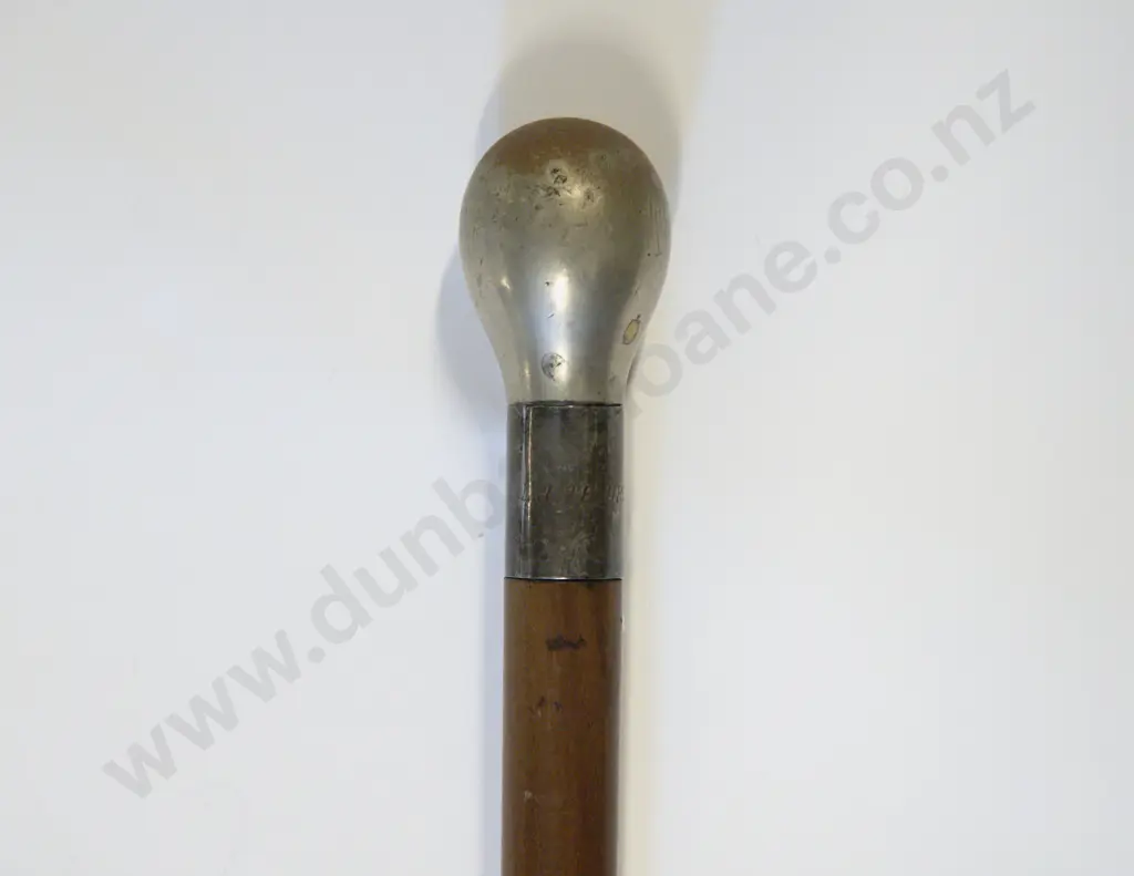 Edw Malacca Walking Cane With S/S Collar & Heavy Brass Pommel Image 1++
